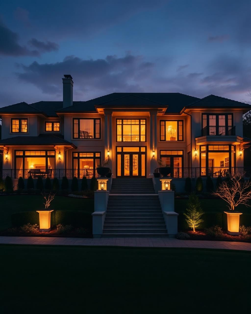 Luxury estate home at dusk