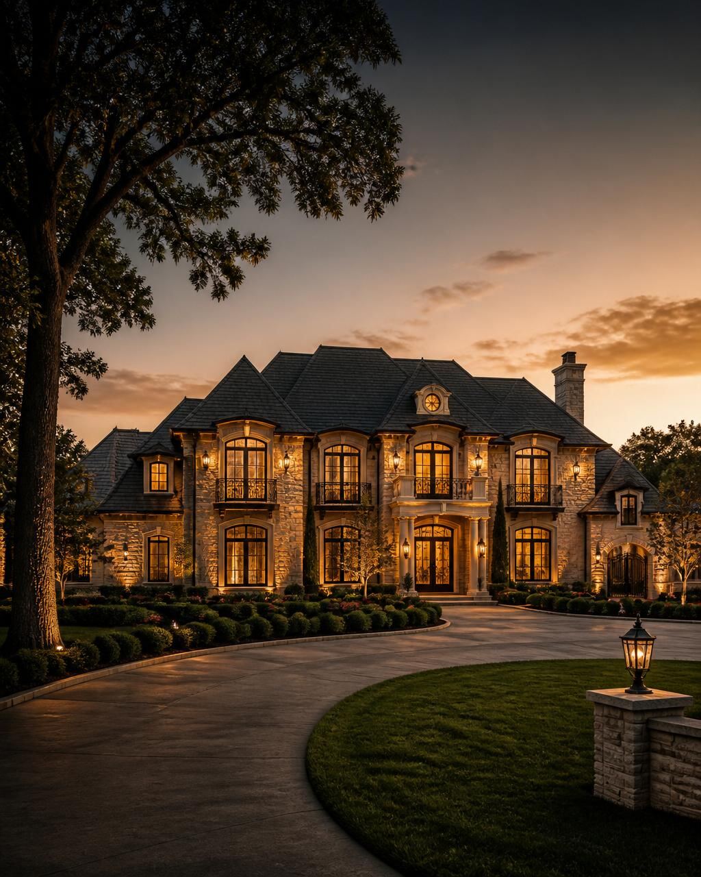 Luxury estate home at twilight